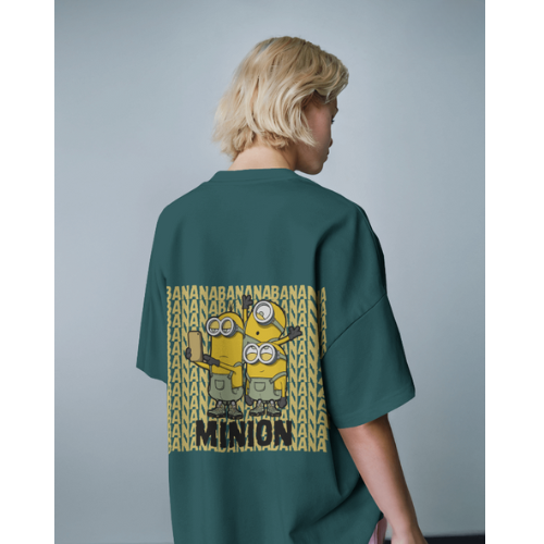 Oversized Minions Print Crystal Teal T-Shirt for Women – Front & Back Design | Fashionable Wolf
