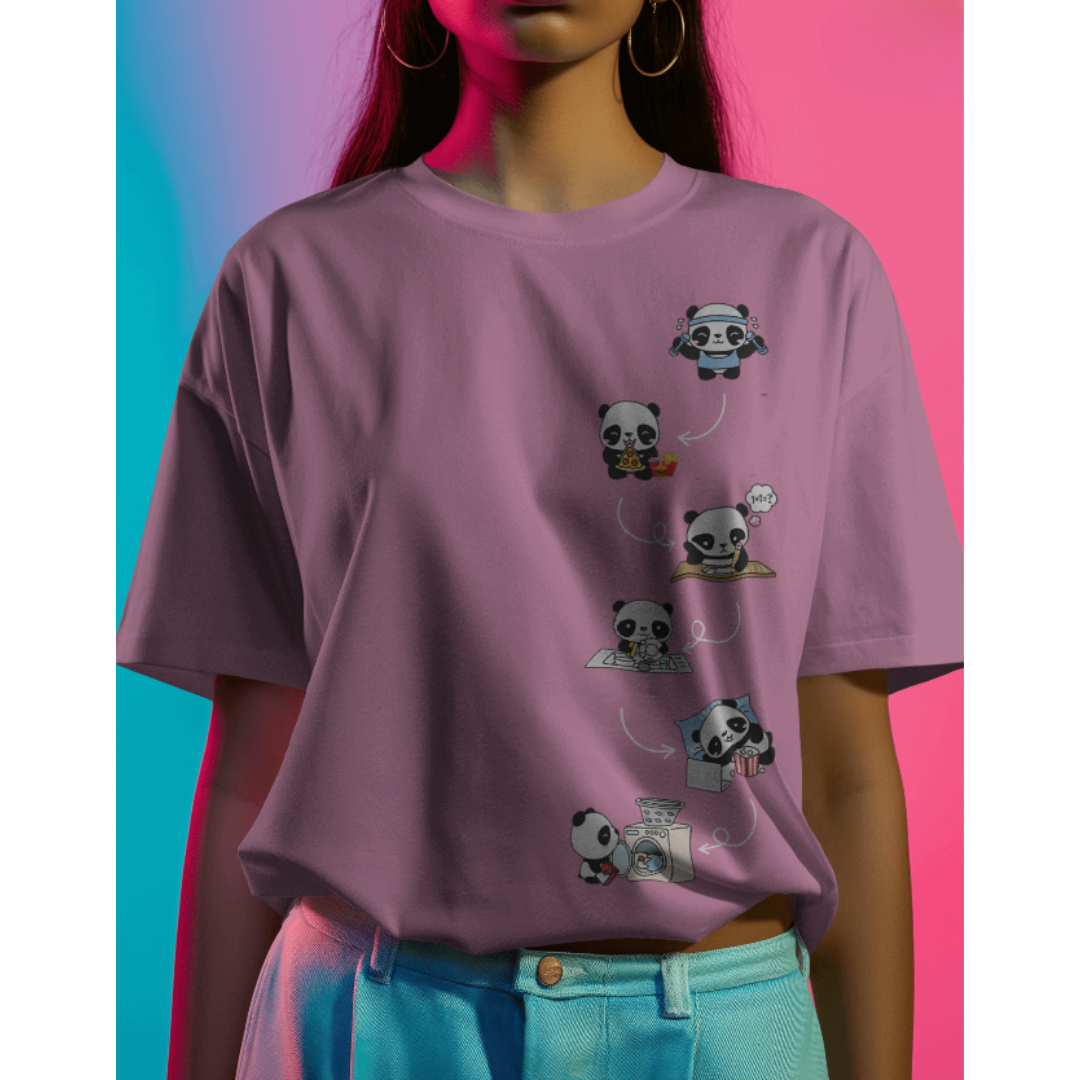 Oversized Panda Activity Graphic Lavender T-Shirt | Fashionable Wolf