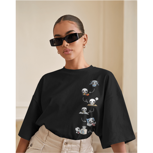 Oversized Panda Activity Graphic Black T-Shirt | Fashionable Wolf