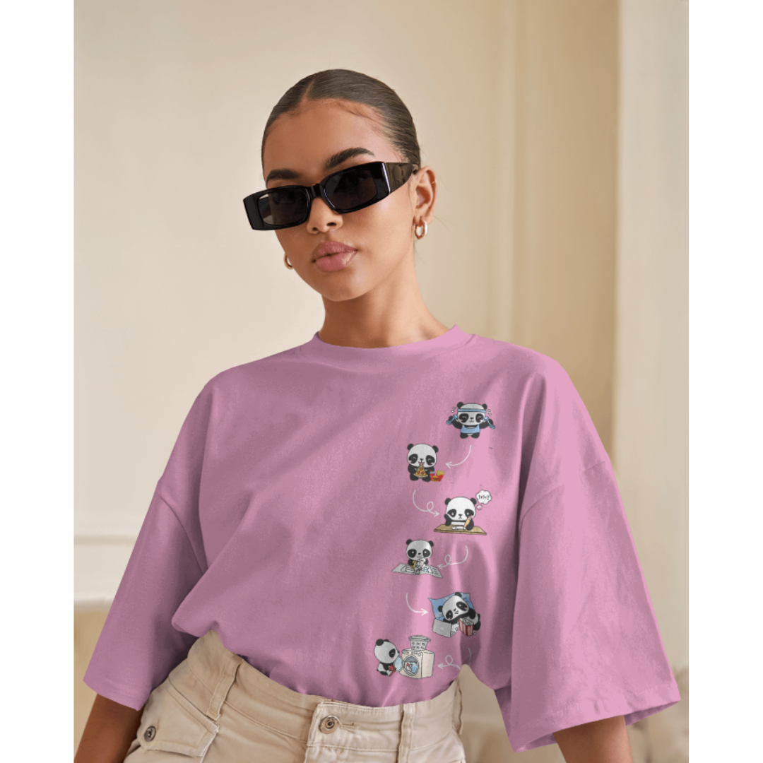 Oversized Panda Activity Graphic Lavender T-Shirt | Fashionable Wolf