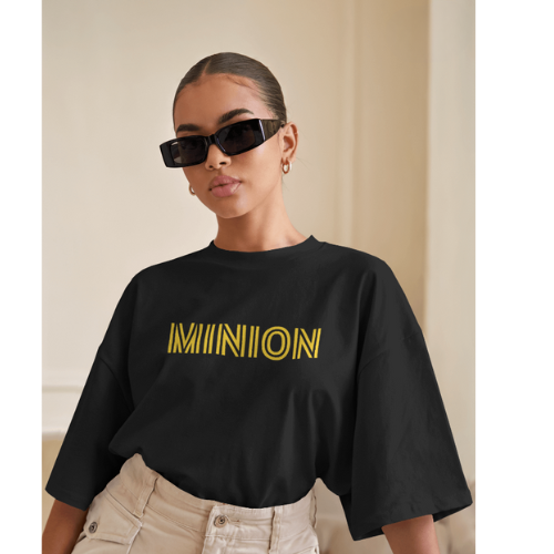 Oversized Minions Print Black T-Shirt for Women – Front & Back Design | Fashionable Wolf