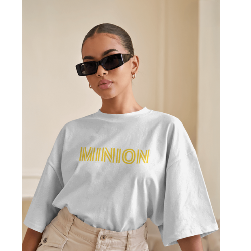 Oversized Minions Print White T-Shirt for Women – Front & Back Design | Fashionable Wolf