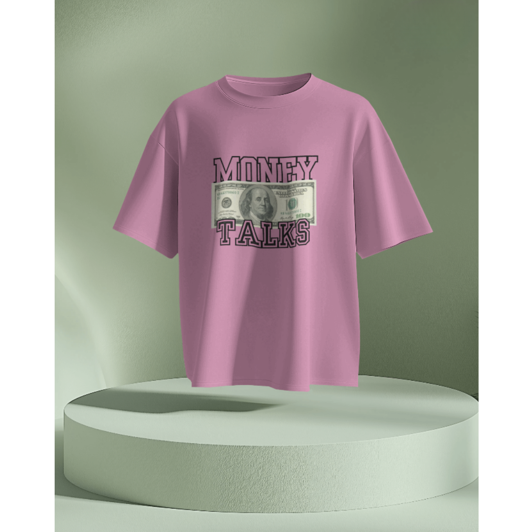 "Money Talks" Oversized Lavender Women’s T-Shirt – Fashionable Wolf | Bold Streetwear Statement Tee