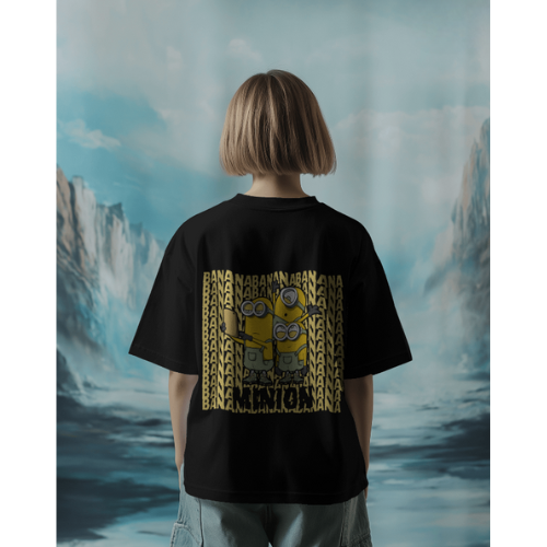 Oversized Minions Print Black T-Shirt for Women – Front & Back Design | Fashionable Wolf