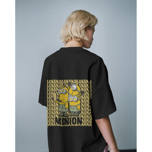 Oversized Minions Print Black T-Shirt for Women – Front & Back Design | Fashionable Wolf
