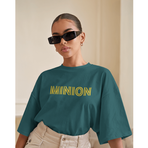 Oversized Minions Print Crystal Teal T-Shirt for Women – Front & Back Design | Fashionable Wolf