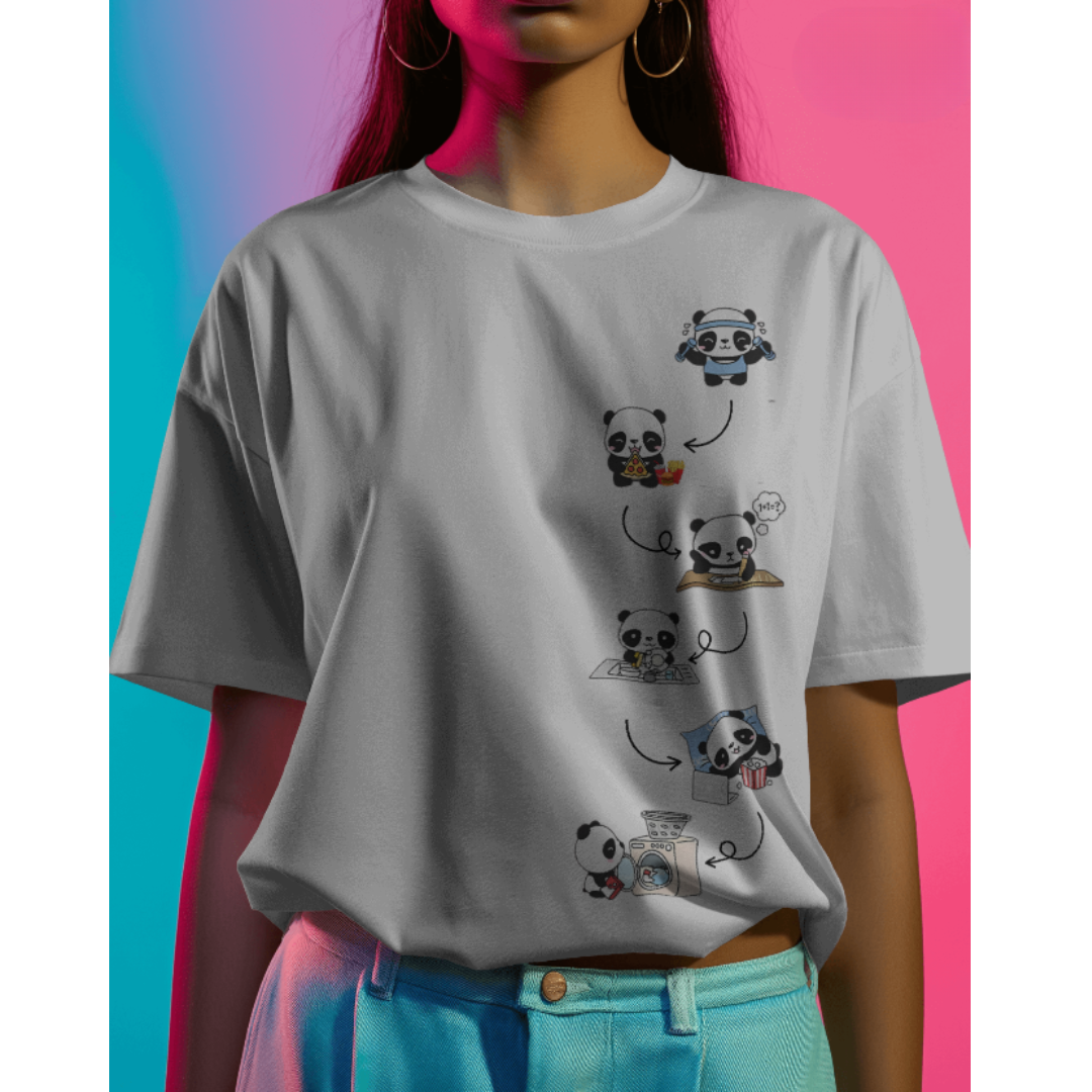 Oversized Panda Activity Graphic WhiteT-Shirt | Fashionable Wolf