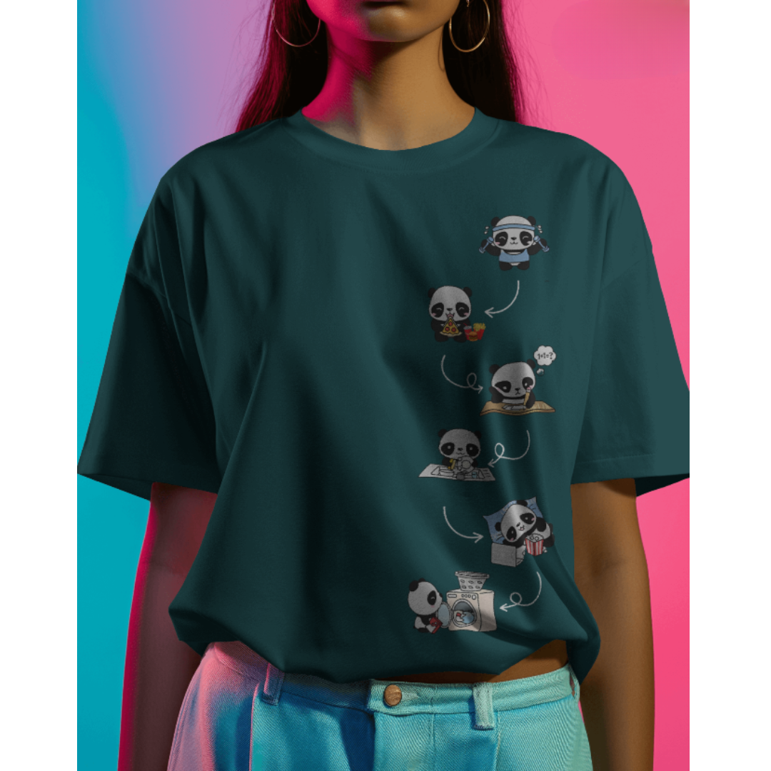 Oversized Panda Activity Graphic Crystal Teal T-Shirt | Fashionable Wolf