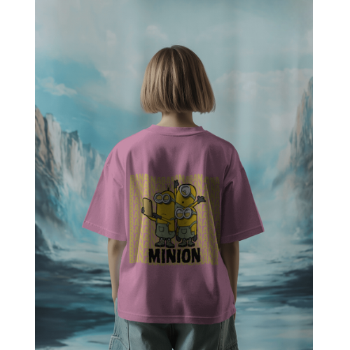 Oversized Minions Print Lavender T-Shirt for Women – Front & Back Design | Fashionable Wolf