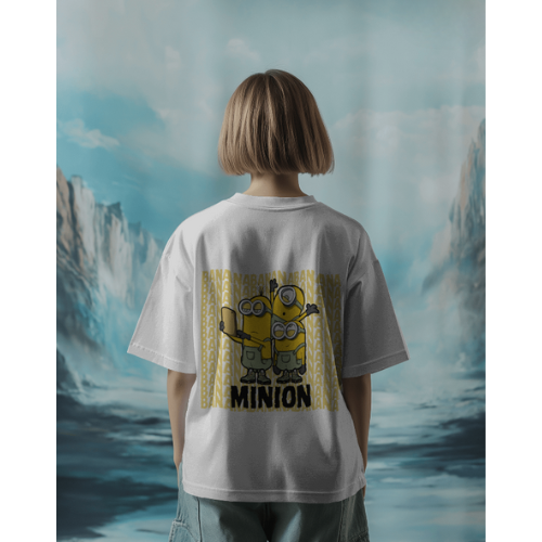 Oversized Minions Print White T-Shirt for Women – Front & Back Design | Fashionable Wolf